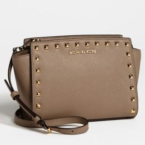 Gently Loved - Michael Kors Studded Medium Selma Crossbody, taupe